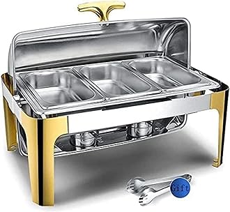 Food Warmer, Chafing Dish Stainless Steel Chafing Dish, Chafer Chafing Dish Catering Warmer Buffet Set Different, Weddings Parties Banquets Catering Events (Color : Gold, Size : Three-9L) (Gold Three)