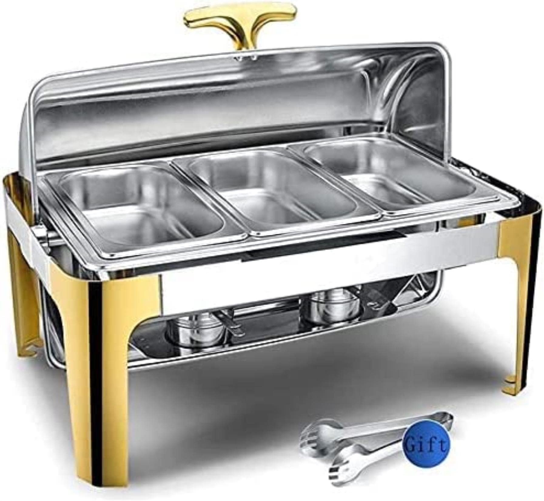 Food Warmer, Chafing Dish Stainless Steel Chafing Dish, Chafer Chafing Dish Catering Warmer Buffet Set Different, Weddings Parties Banquets Catering Events (Color : Gold, Size : Three-9L) (Gold Three)