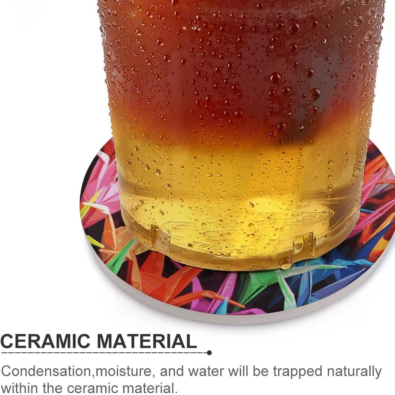 Origami Paper Cranes Coaster with Cork Base Drink Coasters for Coffee Table Decor Modern Cup Coasters with Non-Slip & Heat-Resistant Cute Ceramic Table Coaster for Home Dining