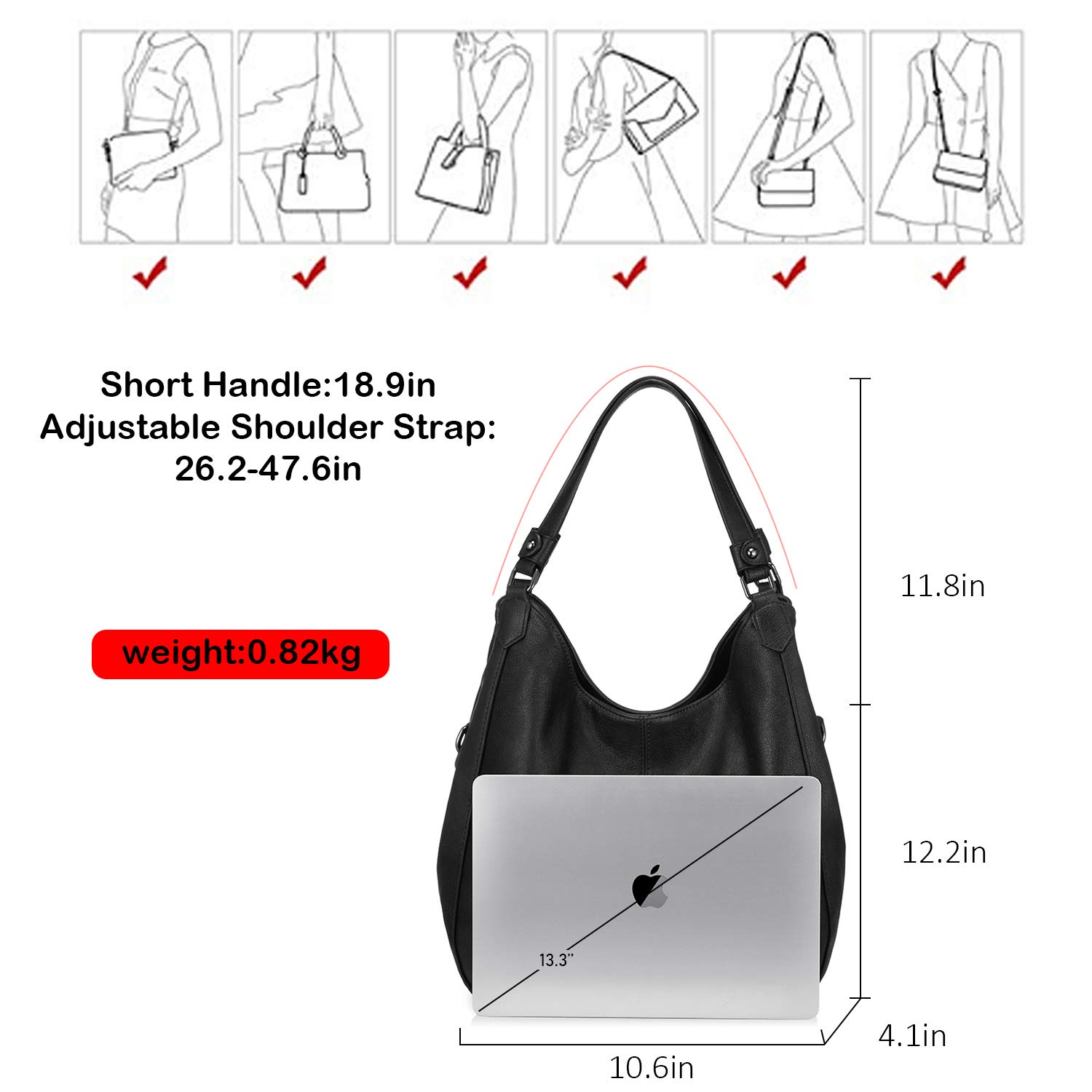 Realer Borsa a Mano Elegante Donna Borse Tracolla Grande Ecopelle Casuale Borse a Spalla Tote Hobo con 2 Scomparti