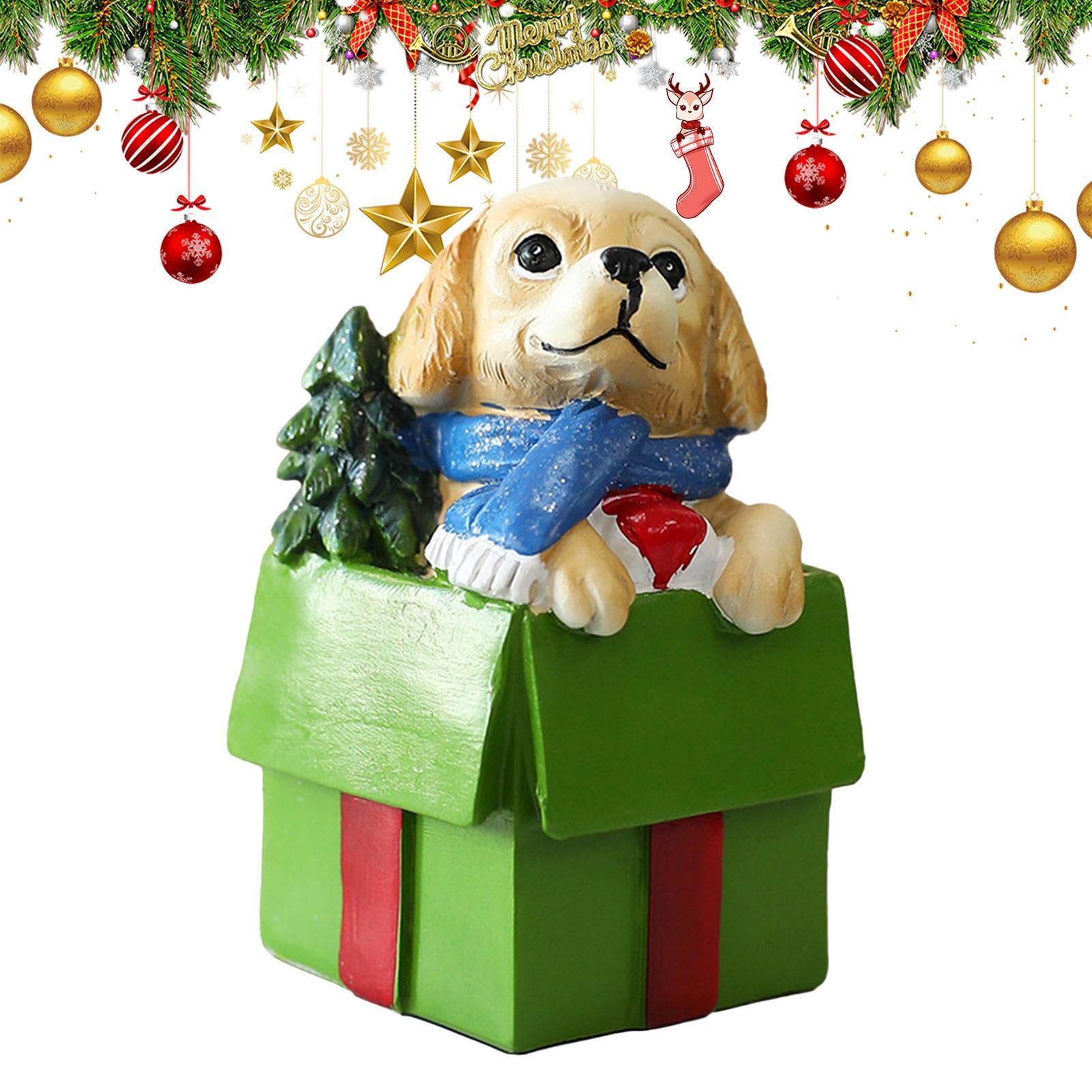 Figurines de chien en résine aux finitions soignées pour décoration d'hiver