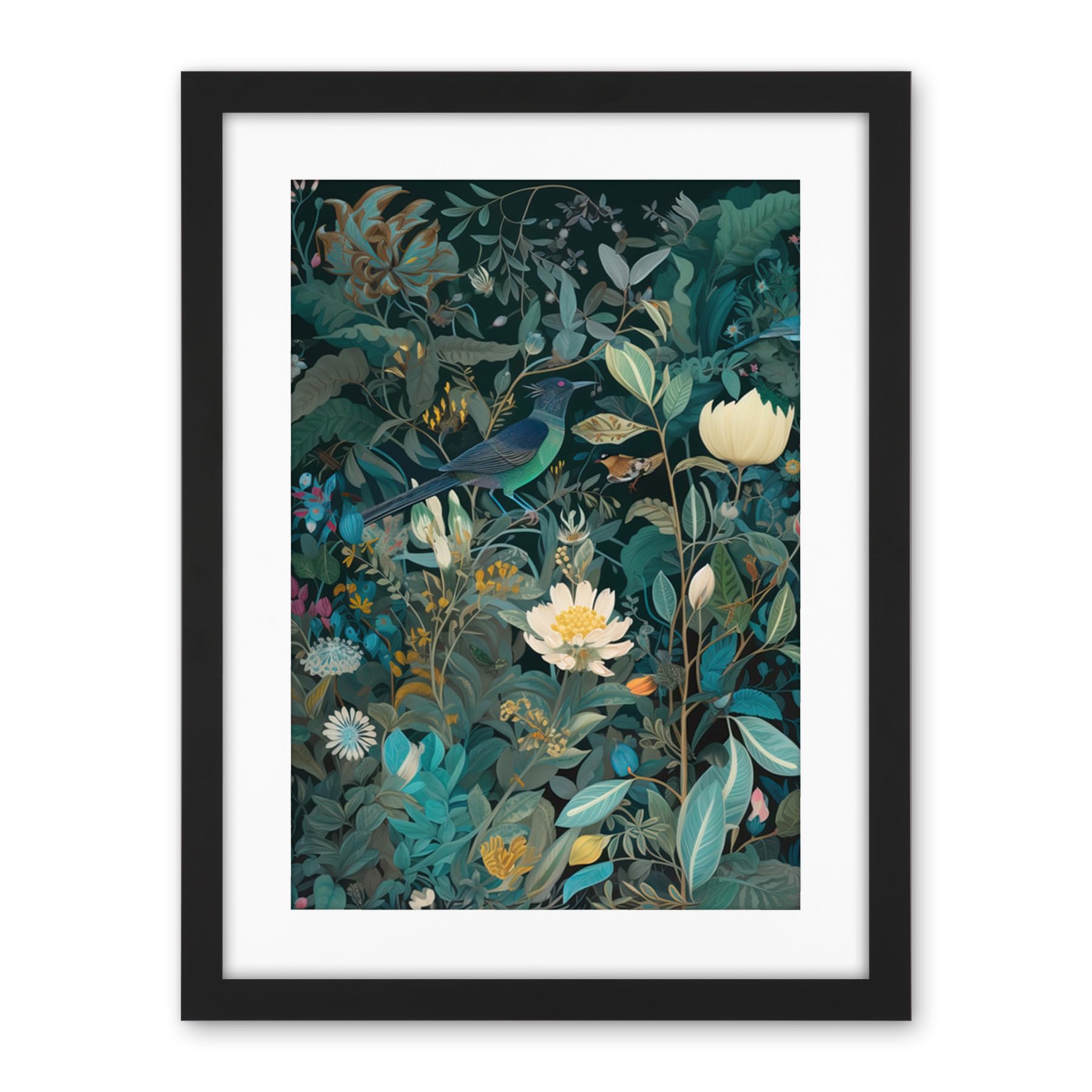 Artery8 Audubon Style Birds in Blooming Wildflower Field Artwork Framed Wall Art Print 18X24 Inch