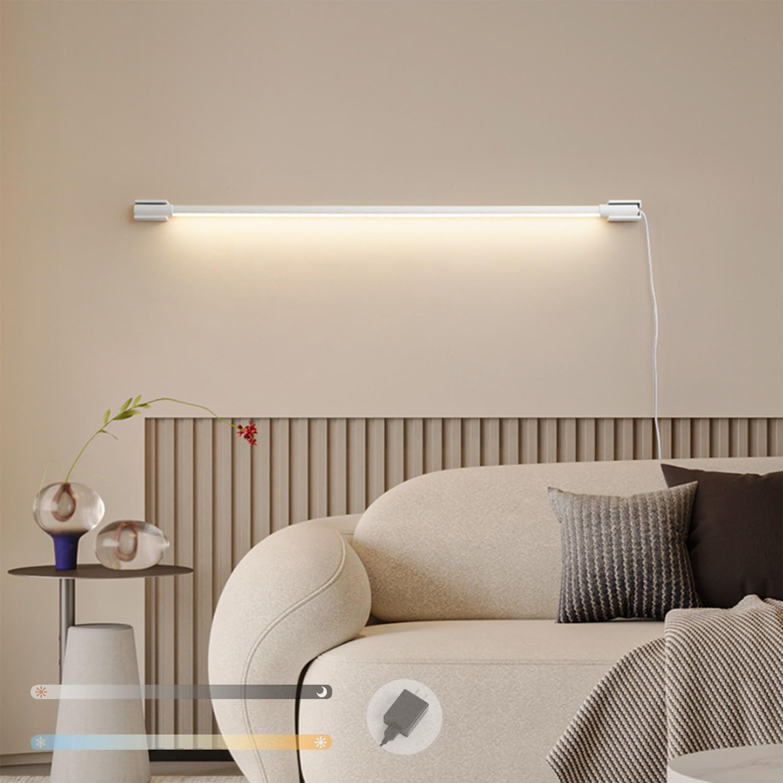 Aplique de pared LED de 60cm con enchufe e interruptor regulable en blanco para salon 8