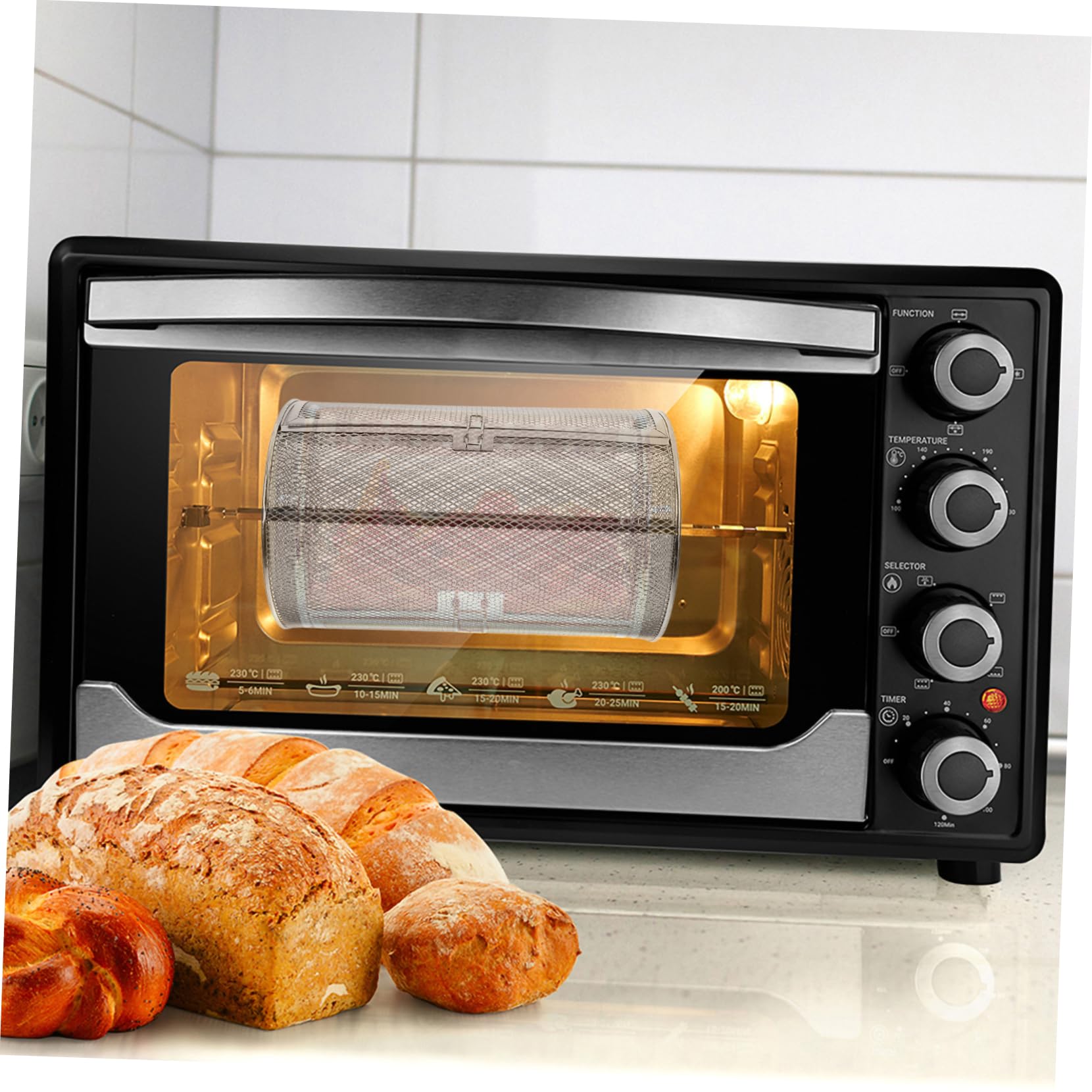 UKCOCO Jaula Giratoria para Horno de Acero Inoxidable Diseño de Rotación 360° Segura y Conveniente para Asar Batatas y Castañas en Cocina