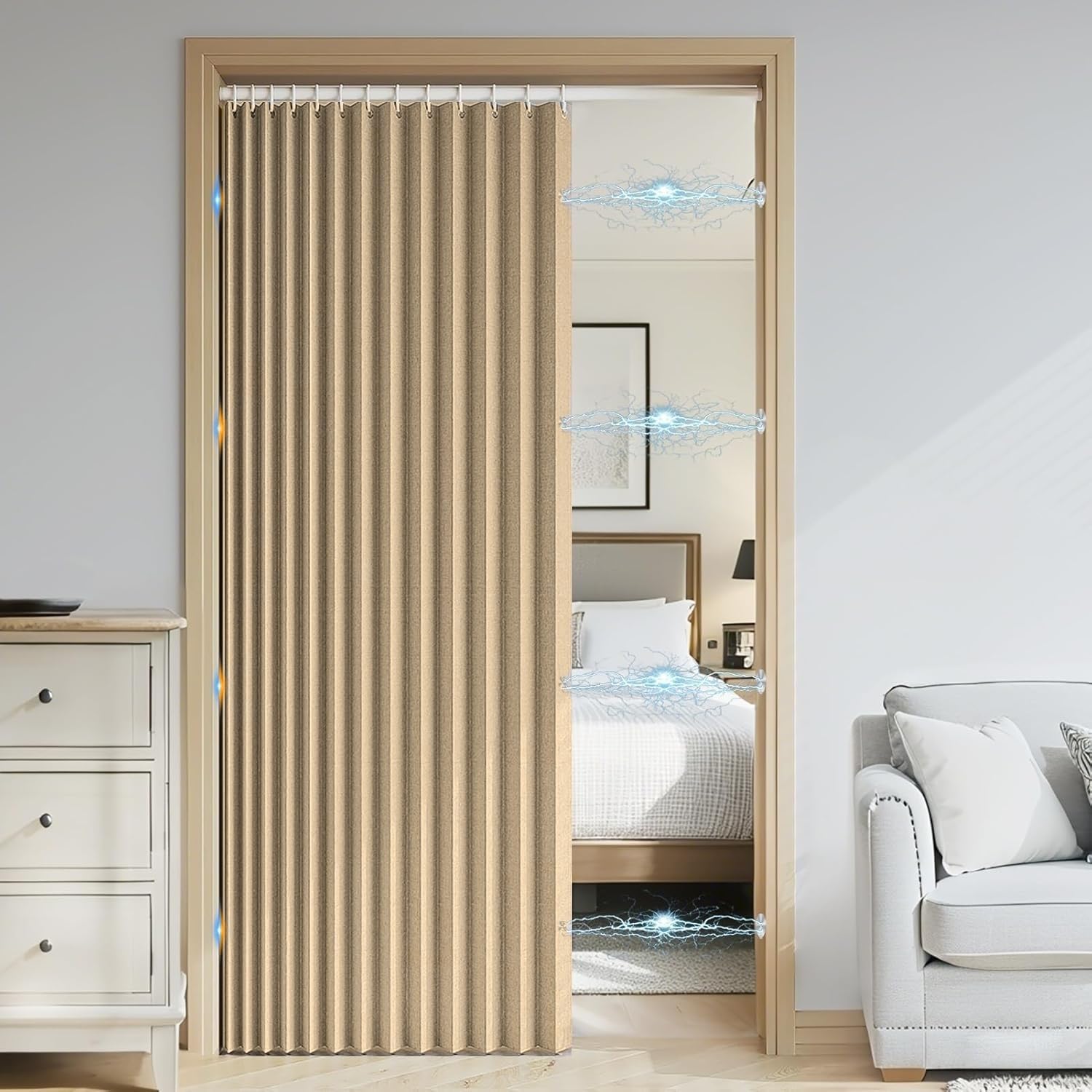 Rideau de porte de placard pliant marron clair plissé 80x190 cm