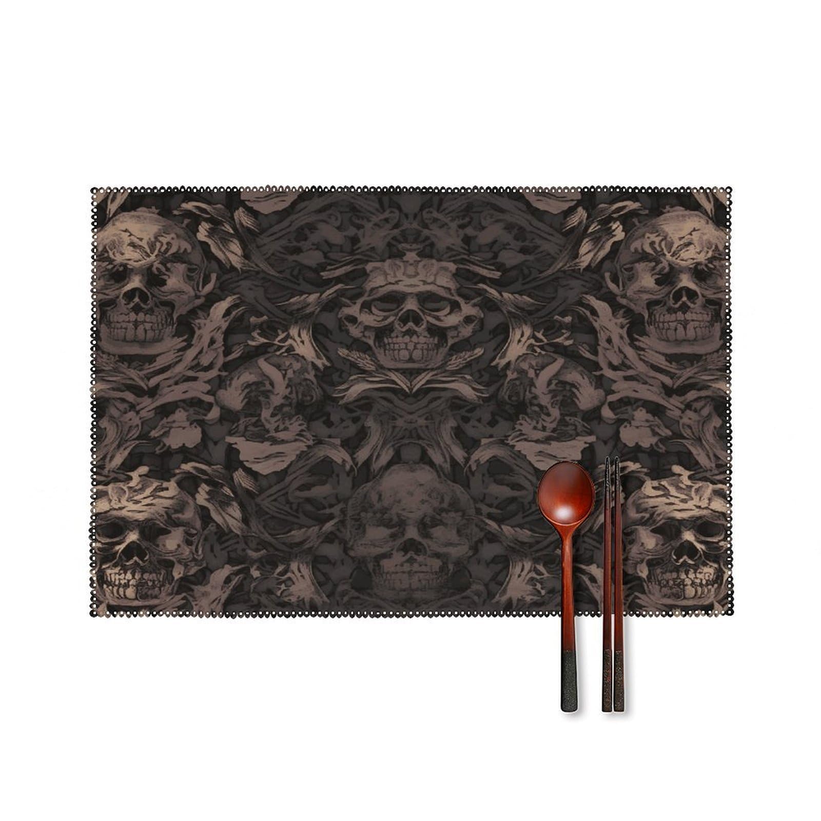 Fekiloot Style Gothic Wallpaper For Walls Skull Damask Placemats Set Of 6,Table Mat