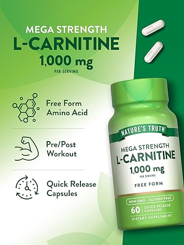 Miniatura 5 de Nature's Truth L-carnitina 1000mg | 60 cápsulas | Mega fuerza | Forma libre | Suplemento sin OMG y sin gluten