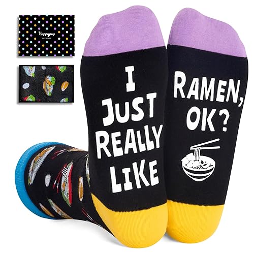 HAPPYPOP Regalos divertidos para él, su mamá, papá, regalos de ramen, regalos de taco de hamburguesas, calcetines de tacos de hamburguesa de ramen,