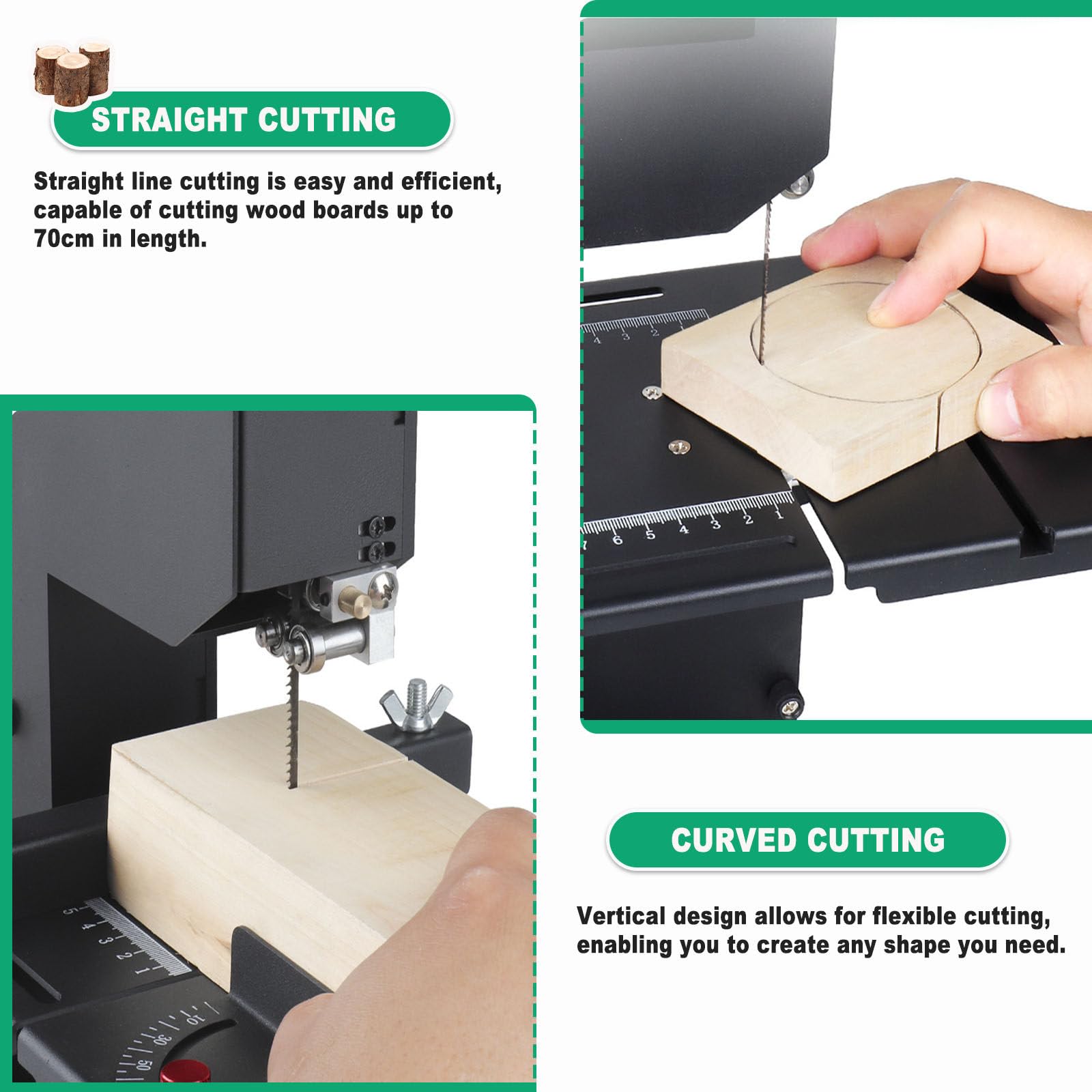 Sierra De Cinta Portátil Profesional 800w para Carpintería - Máquina De Sobremesa con Mesa Metálica Ajustable (0-45°), Corte En Madera Y Espuma, Óptima para Talleres Pequeños StandardEdition