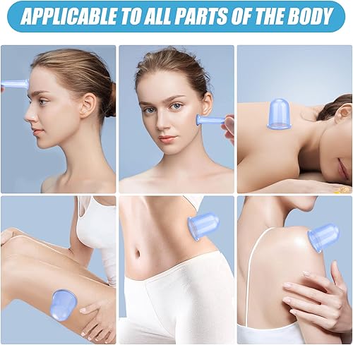 Vista 3 de Juego de terapia de ventosas 7 piezas de silicona anticelulítica ventosa al vacío copa de masaje azul juegos de ventosas faciales kit de masaje