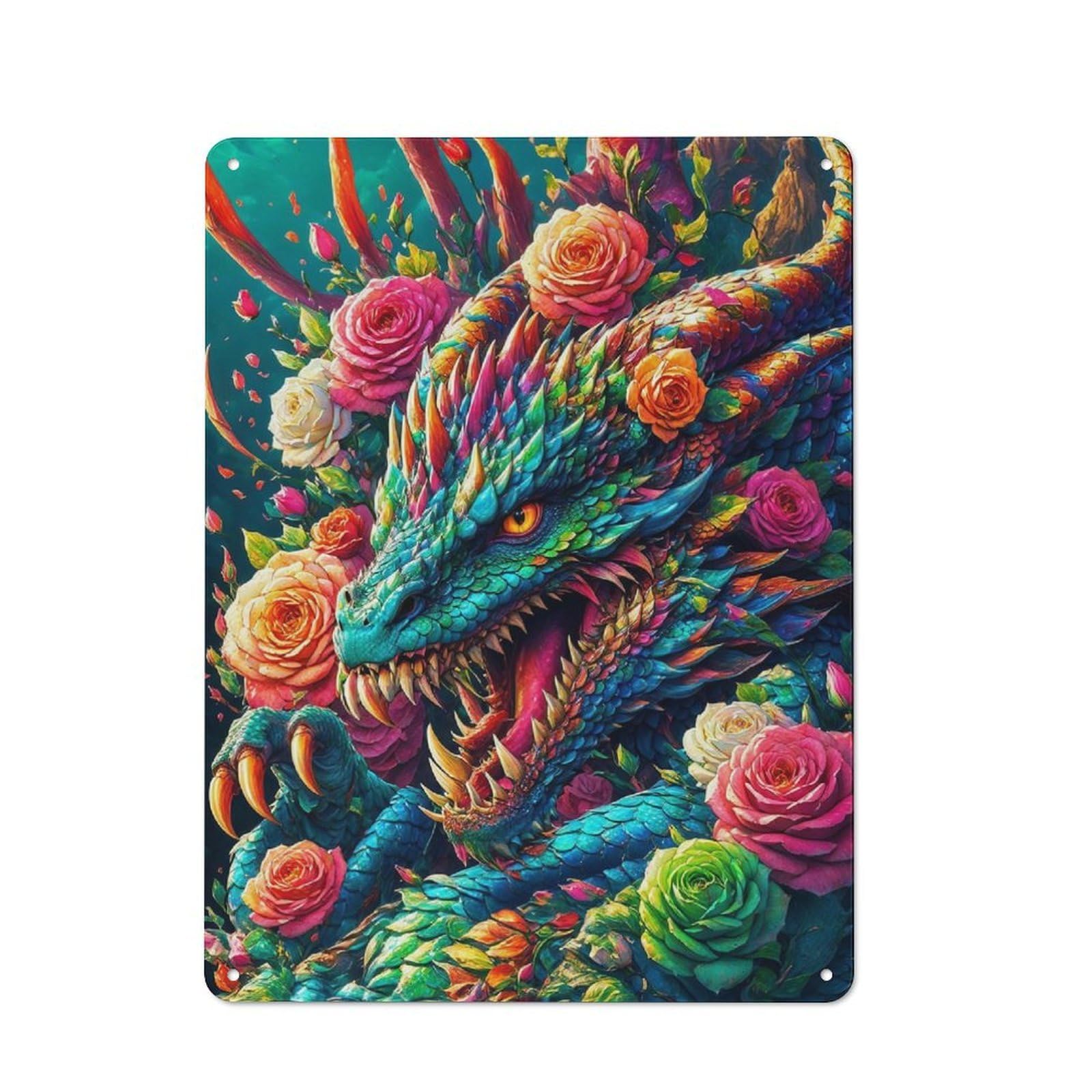 Junmoney Dragons Garden Simple Retro Tin Sign 40X30cm, Study Room Decor For Home Office, Reading Corner Or Bedroom