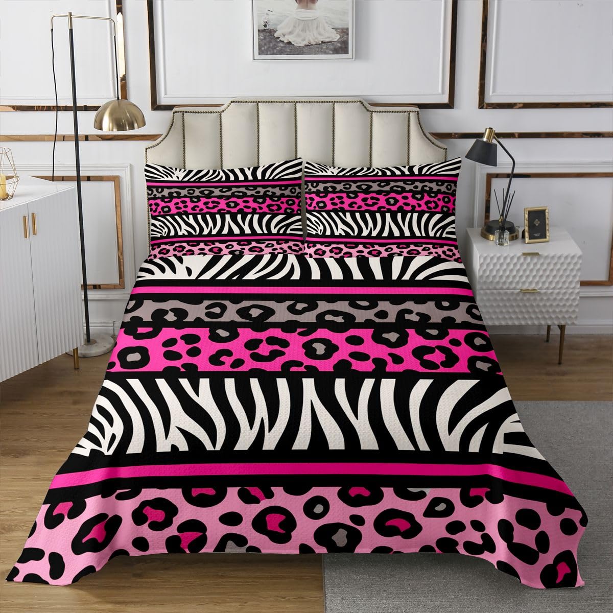 Homemissing Leopardo Stampa Set Copriletto Trapuntato 220x240cm