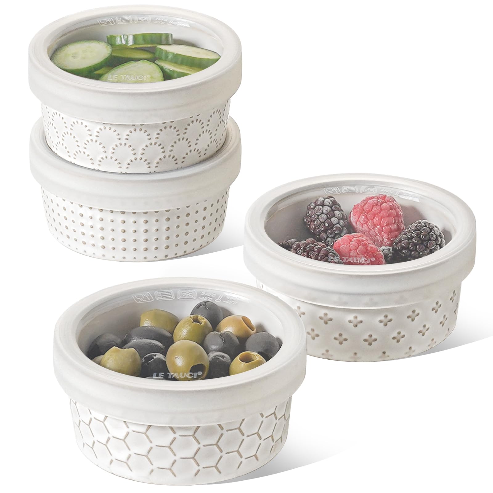 LE TAUCI 4 Oz Ramekin Set Of 6 - White Ceramic Souffle Dishes, Oven & Dishwasher Safe