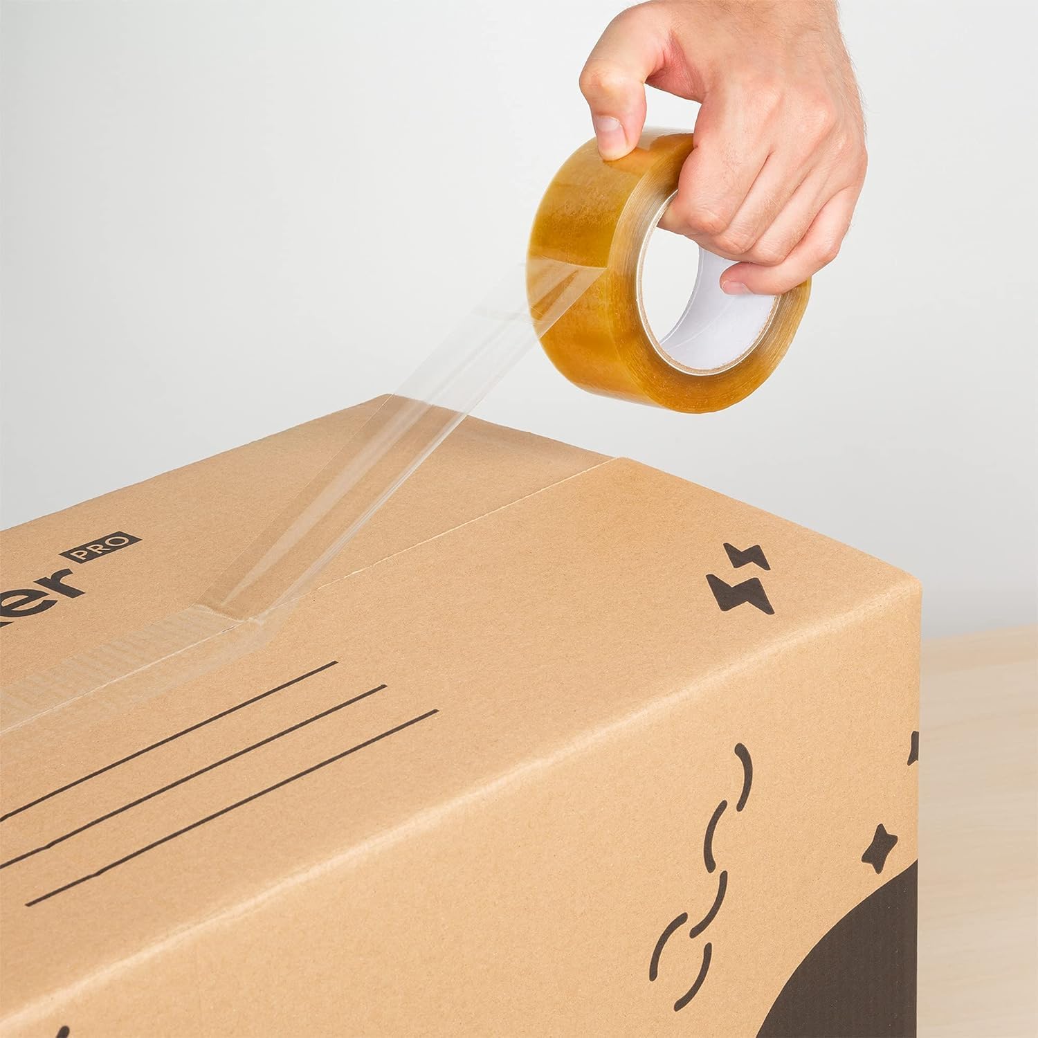 packer PRO Lot de 10 Boîtes en Carton pour Déménagement et Rangement avec Poignées et Ruban Adhésif, Carton Ultra Résistant, 600 x 400 x 400 mm