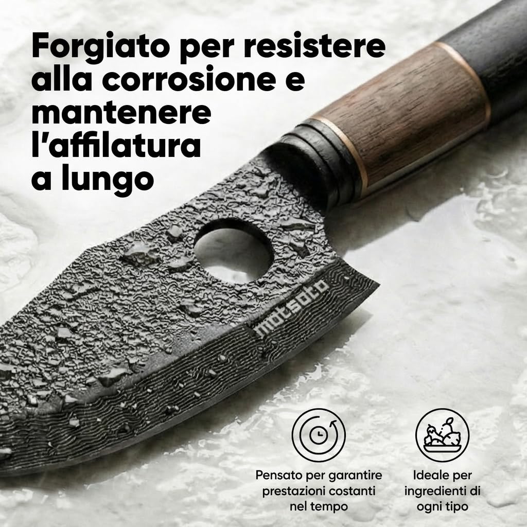 Matsato Osuren Coltello da Cucina Lama Acciaio Giapponese 16cm Damascato Manico Legno