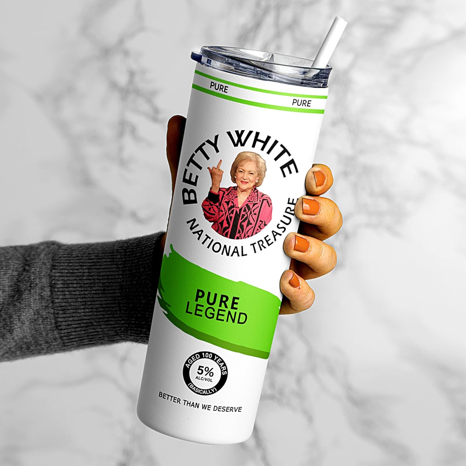 Betty White Hard Seltzer Tumblers, 7 Colors, Flipping the Bird Tumbler, Golden Girls, Betty White Fan Gift, Stainless Steel Insulated Travel Mug with Lid and Straw - 20 Ounces (Green)