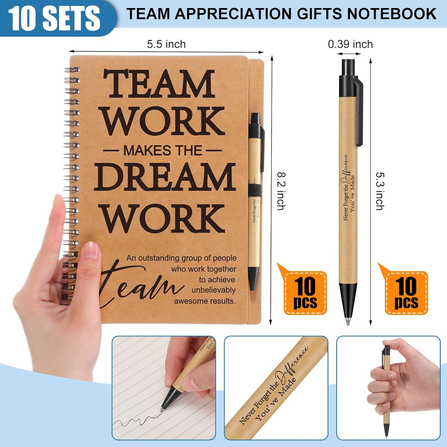 Sinload 10 Sets Employee Appreciation Gifts Bulk Inspirational Notebooks with Motivational Pens Thank You Bulk Gift for Coworkers Staff Volunteer Teachers Nurse