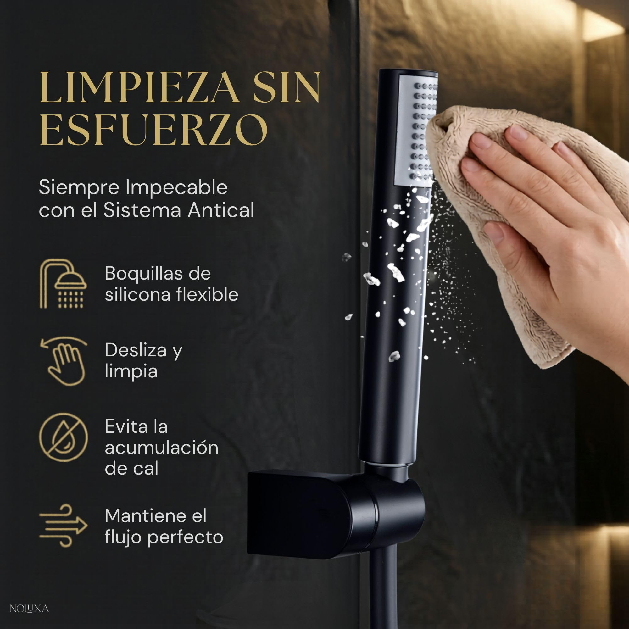 IMEX - Miscelatore Termostatico per Vasca e Doccia, Nero | Miscelatore a Parete con Supporto per Soffione Doccia e Tubo Flessibile | Rubinetto in Ottone e Acciaio Inox S.304 | Serie Bless | Nero Opaco