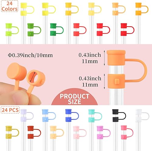 Miniatura 2 de Paquete de 24 fundas de silicona reutilizables para popotes, protectores de punta para popotes de 0.4 pulgadas, se adapta a la mayoría de vasos de