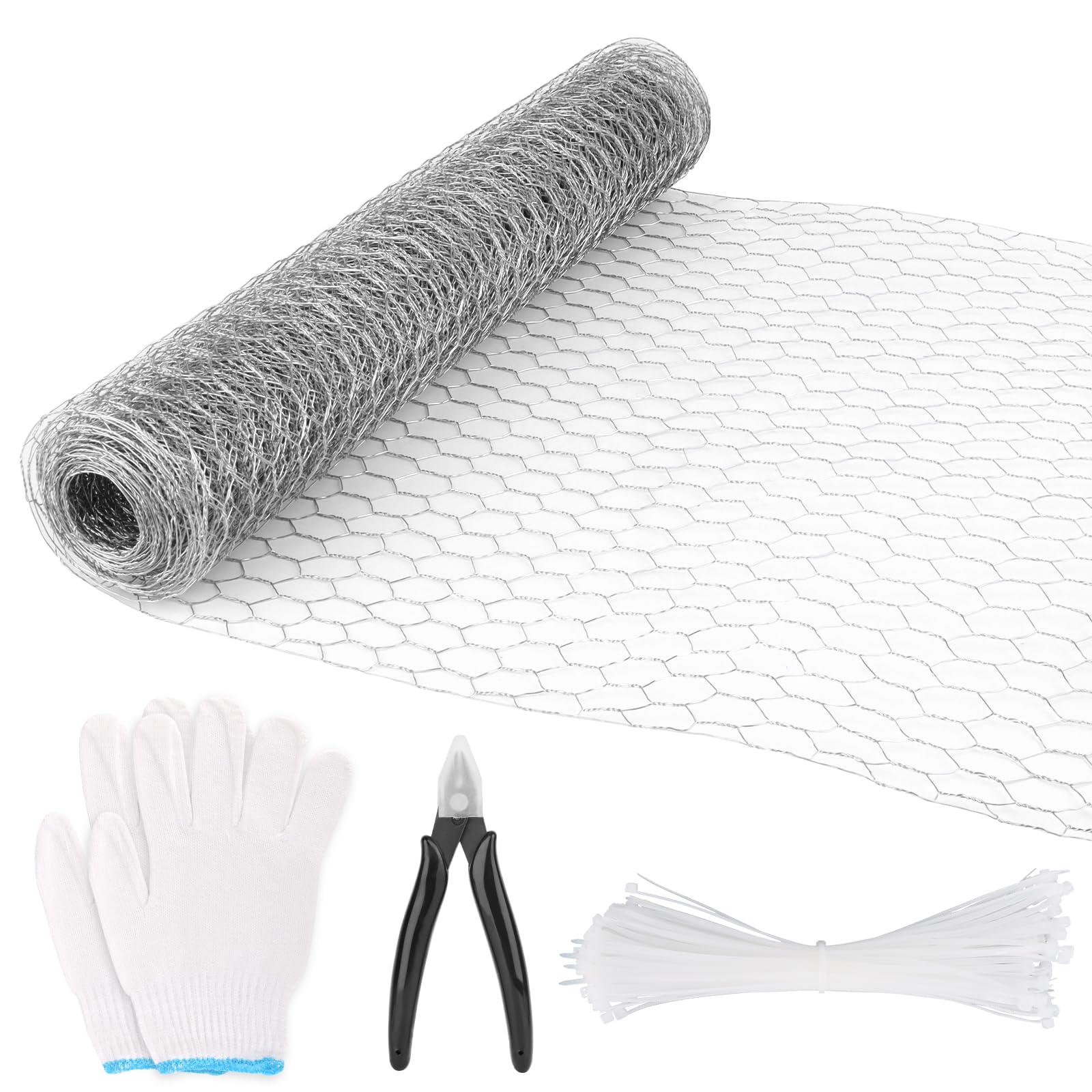 NVIYAM Grillage à poules, lapins, potager 0,4 x 6 m, Grillage Hexagonal Galvanisé, Treillis Métallique, grillage galvanisé, Grillage Voliere avec Pince Coupante et Gants, pour Poulailler, jardinage