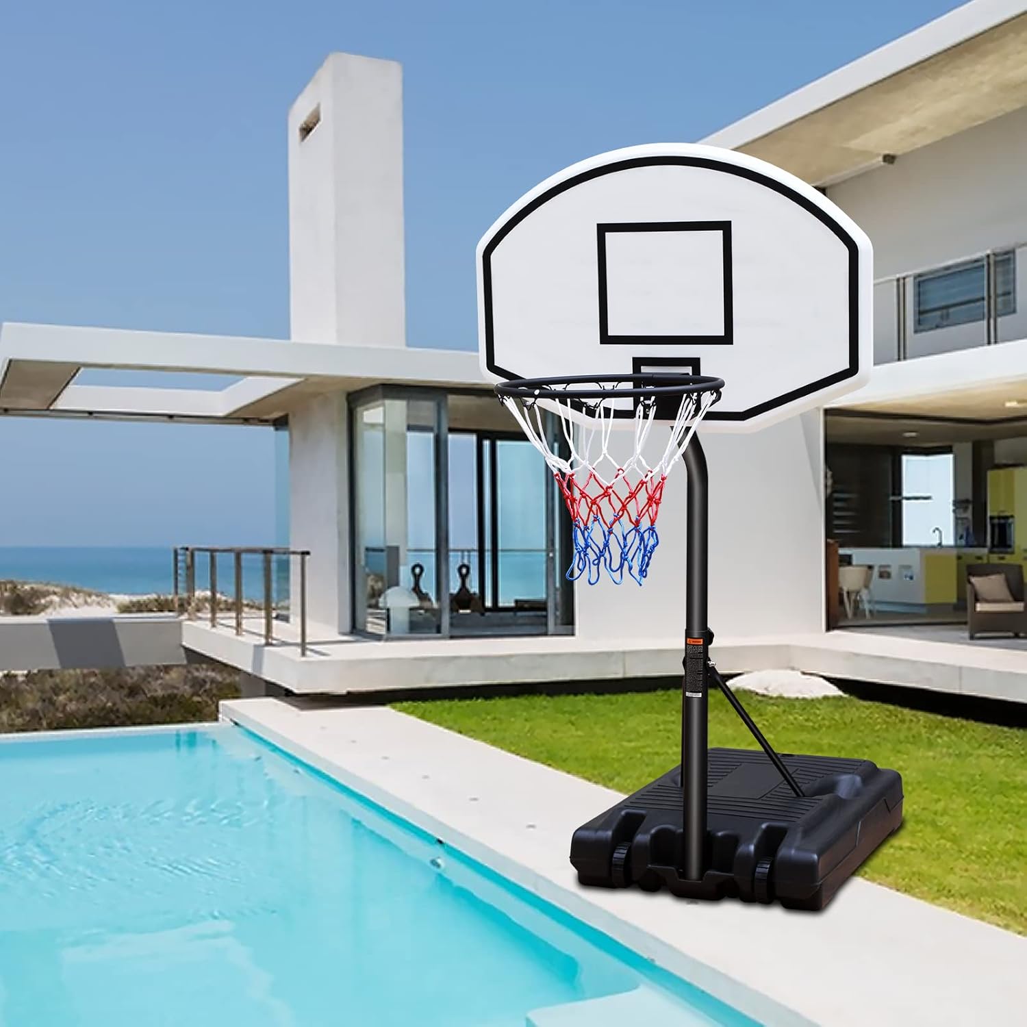 Generic Portable Poolside Basketball Hoop System Basketball Hoop for Pool Height Adjustable 3.1ft-4.7ft with 36"" Backboard for Indoor Outdoor Use, Black