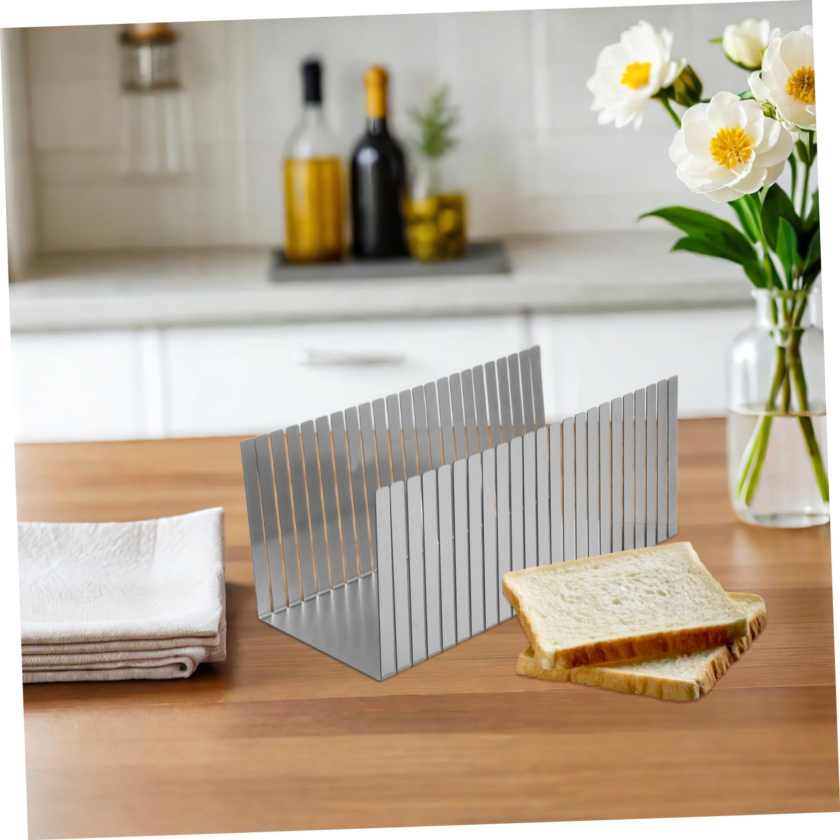 Zerodeko Rebanadora de Pan para Cortar Pasteles Ajustable de Acero Inoxidable con Diseño Compacto y Elegante y en Cocina y Repostería