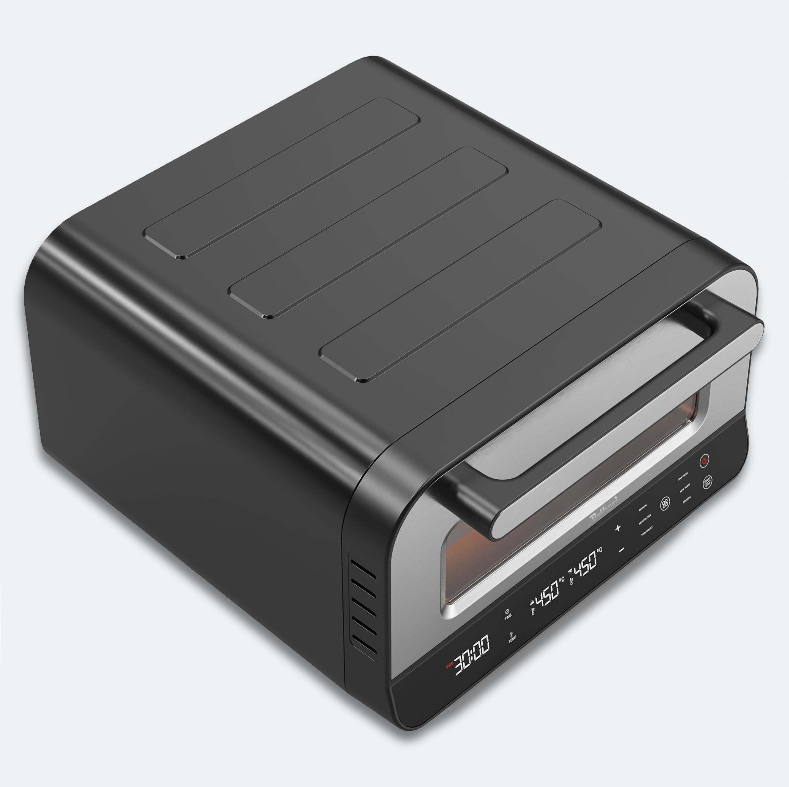 Forno elettrico per pizza – 450 °C con pietra e pala per pizza – 1700 W, timer, luce interna, finestra – Pizza croccante in 2 minuti – Macchina per pizza professionale da casa - BOLKANI (nero)