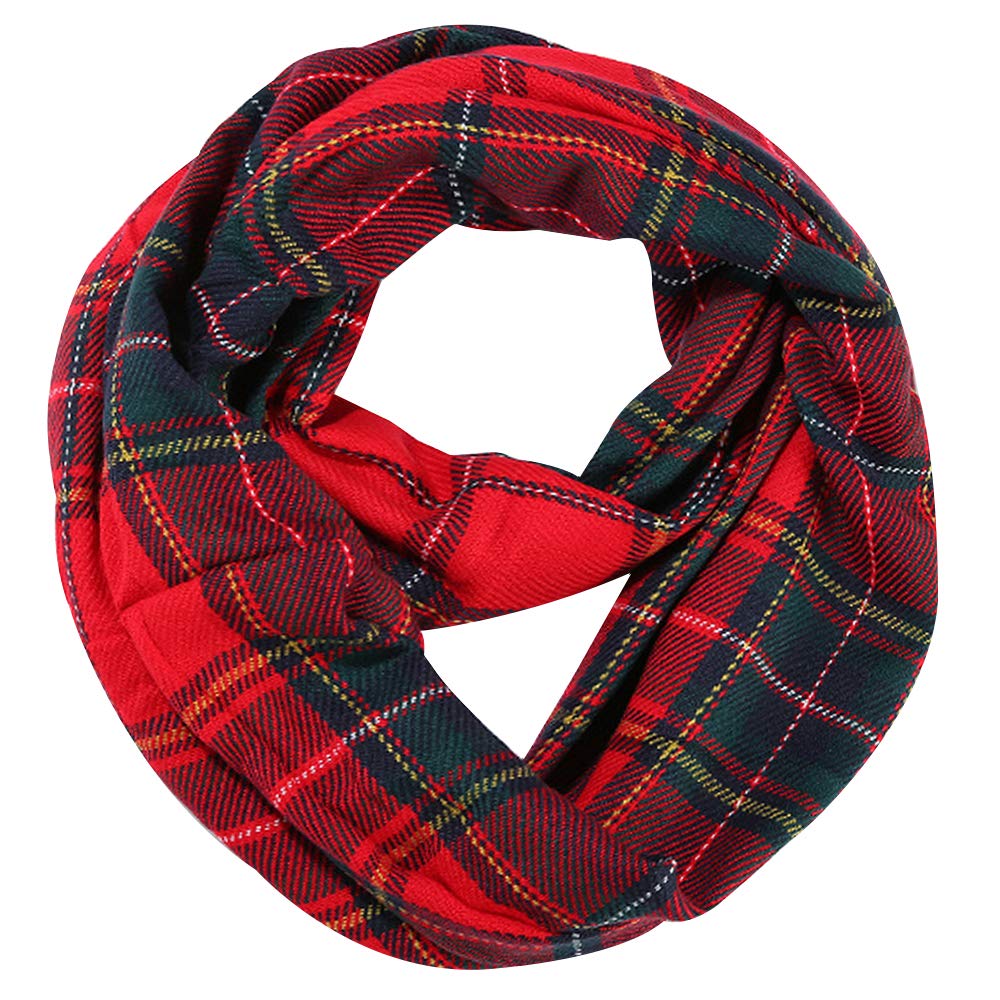 LA HAUTE Women's Checkered Infinity Loop Scarf with Zipper Pocket Secret Hidden Pocket Travel Cashmere Snood Shawl