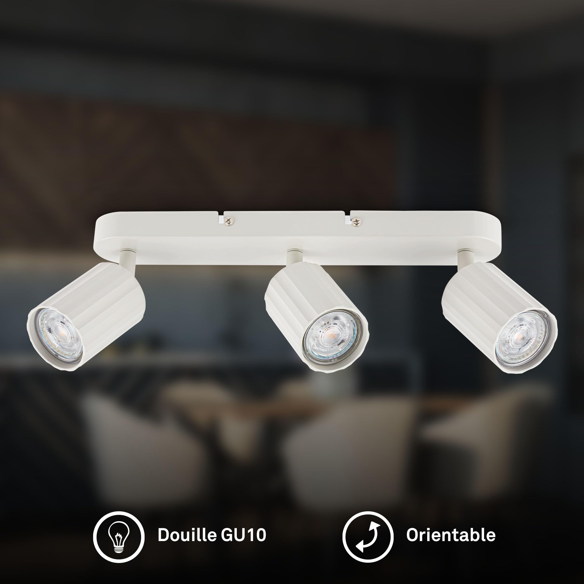 BRILONER - Plafonnier avec cannelures, orientable, GU10, max. 9 W, spot de plafond, lustre, luminaire plafonnier, salon, lumière plafond, chambre, lampe plafond, 32,5 cm, blanc cassé
