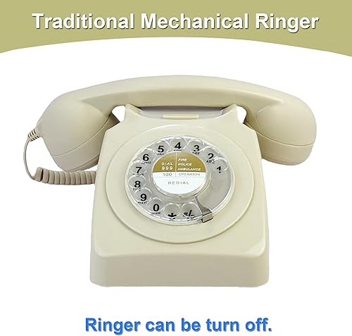 Miniatura 2 de Teléfono retro de esfera giratoria, teléfono antiguo decorado, teléfono fijo antiguo con cable para hogar, oficina, escuela, hotel, decoración