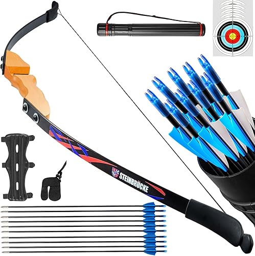 Arco recurvo y flecha para adultos, arco recurvo tradicional de madera de 54 pulgadas con diseño ligero, arco diestro para adultos, jóvenes,