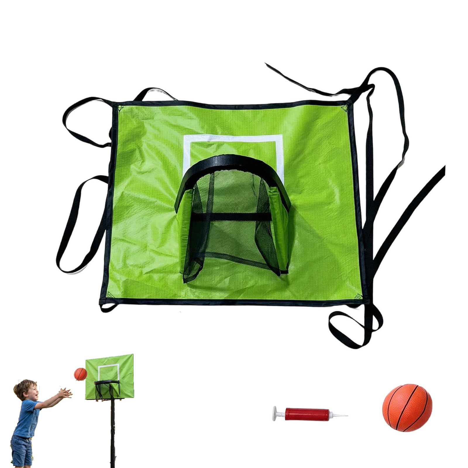 Basketball Hoop Set for Trampoline, Sports Game Backyard Fun, Lightweight PVC Backboard Trampoline Accessories with Pump and Ball for Dunking, Training, Outdoor (Green)