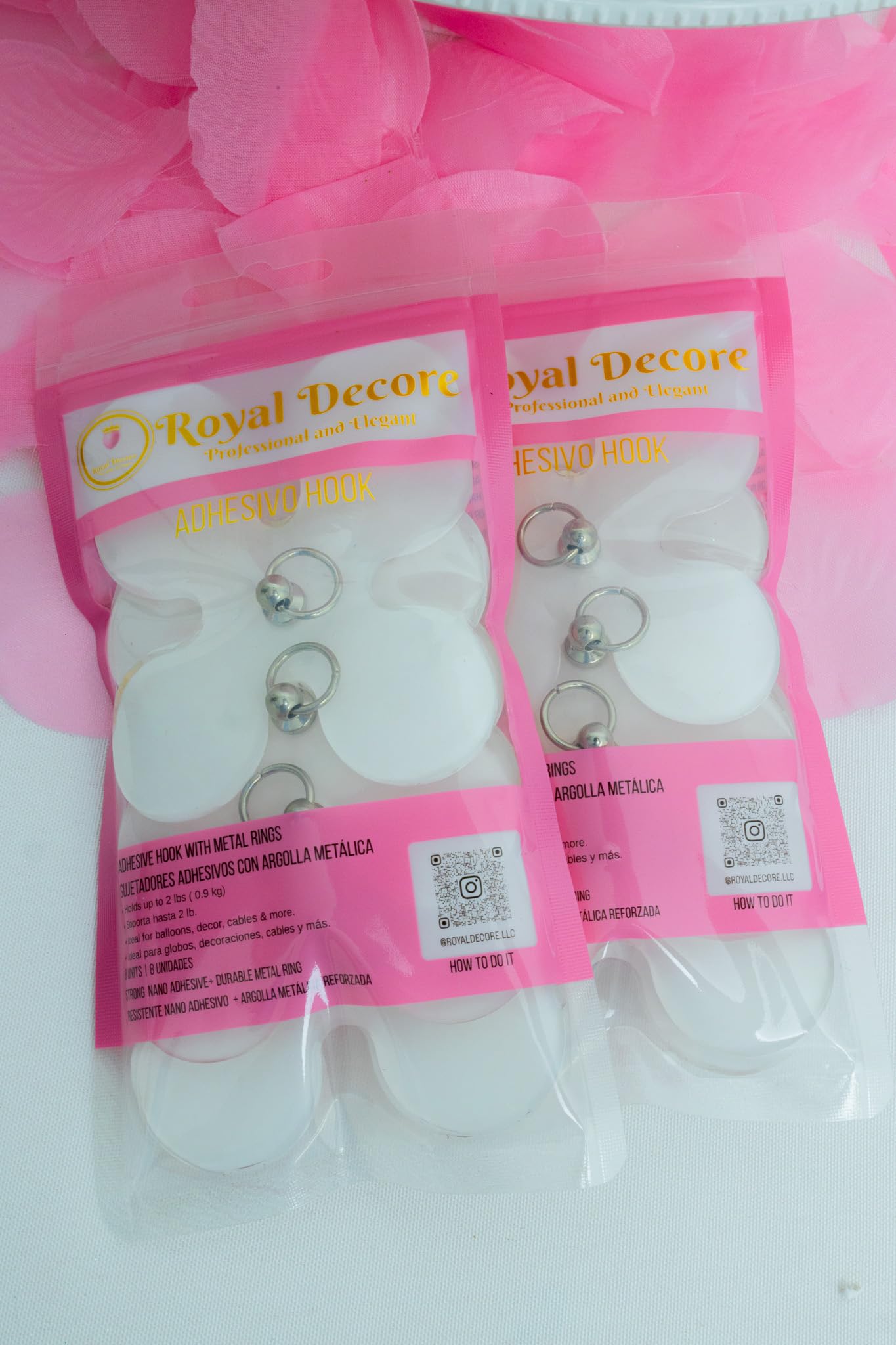 Royal Decore Metal Ring Adhesive Hooks, Balloon Holders for Smooth Surfaces, Party Decorations, 8 Unit