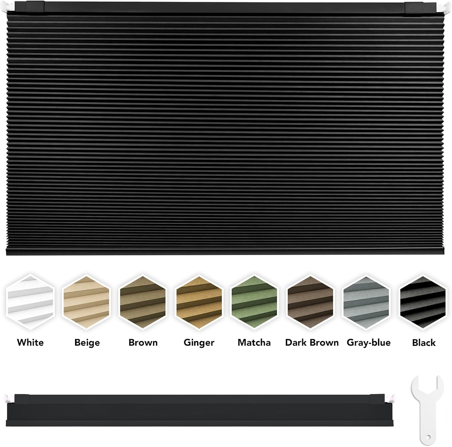 KANAGAWA Cordless Cellular Shades,34"W x 48"H,Black Honeycomb Window Blinds