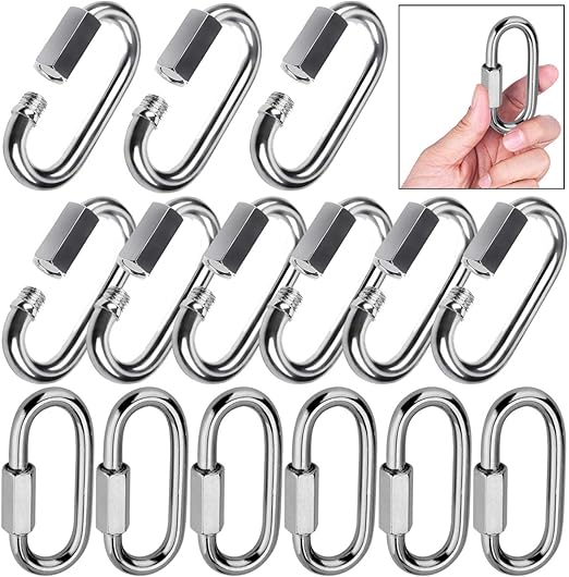 Quick Link, Lsqurel 304 Stainless Steel D Shape Locking Carabiner Heavy Duty Chain Link Keychain for Outdoor Fence Gate Swings Pet Dog M4 M6 M8 M10 Capacity 200lb 600lb 1200lb 2400lb