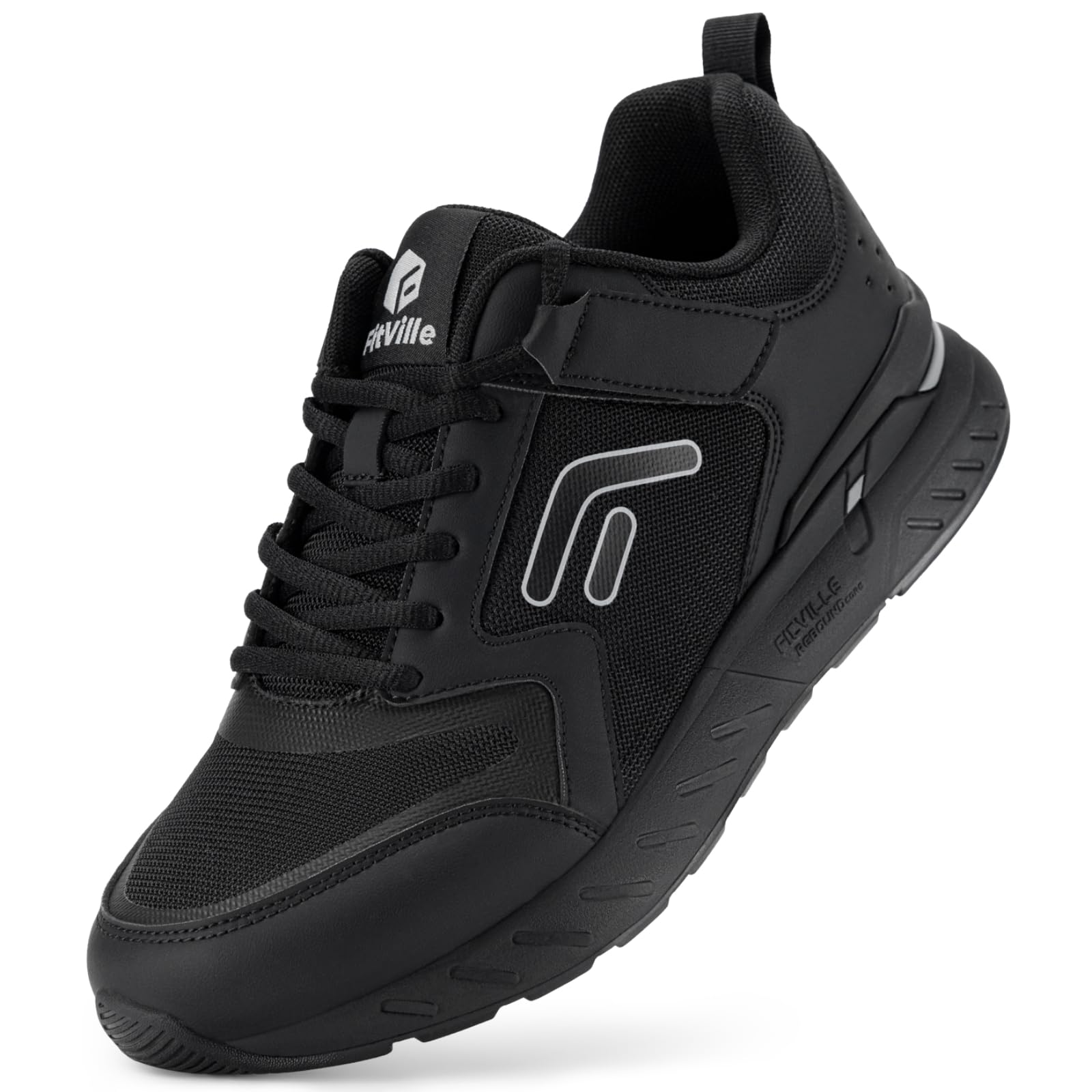 FitVille Men's Walking Shoes Wide Width Diabetic Shoes Orthopedic Sneaker Hook and Loop Running Shoes for Flat Feet Plantar Fasciitis - Rebound Core V7