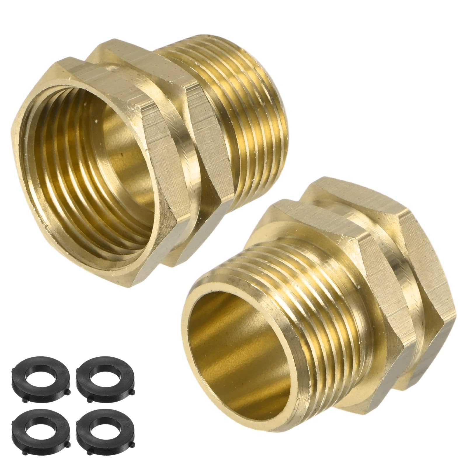 M METERXITY 2-Pack 3/4" GHT Female to 3/4" NPT Male Hose Adapter, Brass Garden Hose Fittings Connector with Rubber Washers for Faucet/Irrigation System Quick Connect