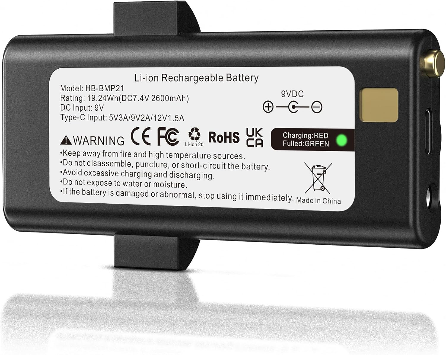 Runpower Brady Label Printer Replacement Battery, 2600mAh Rechargeable Lithium-ion Battery Compatible with Brady M210, BMP21-Plus, BMP 21-LAB, BMP 21, IDPAL and LABPAL (1 Pack)