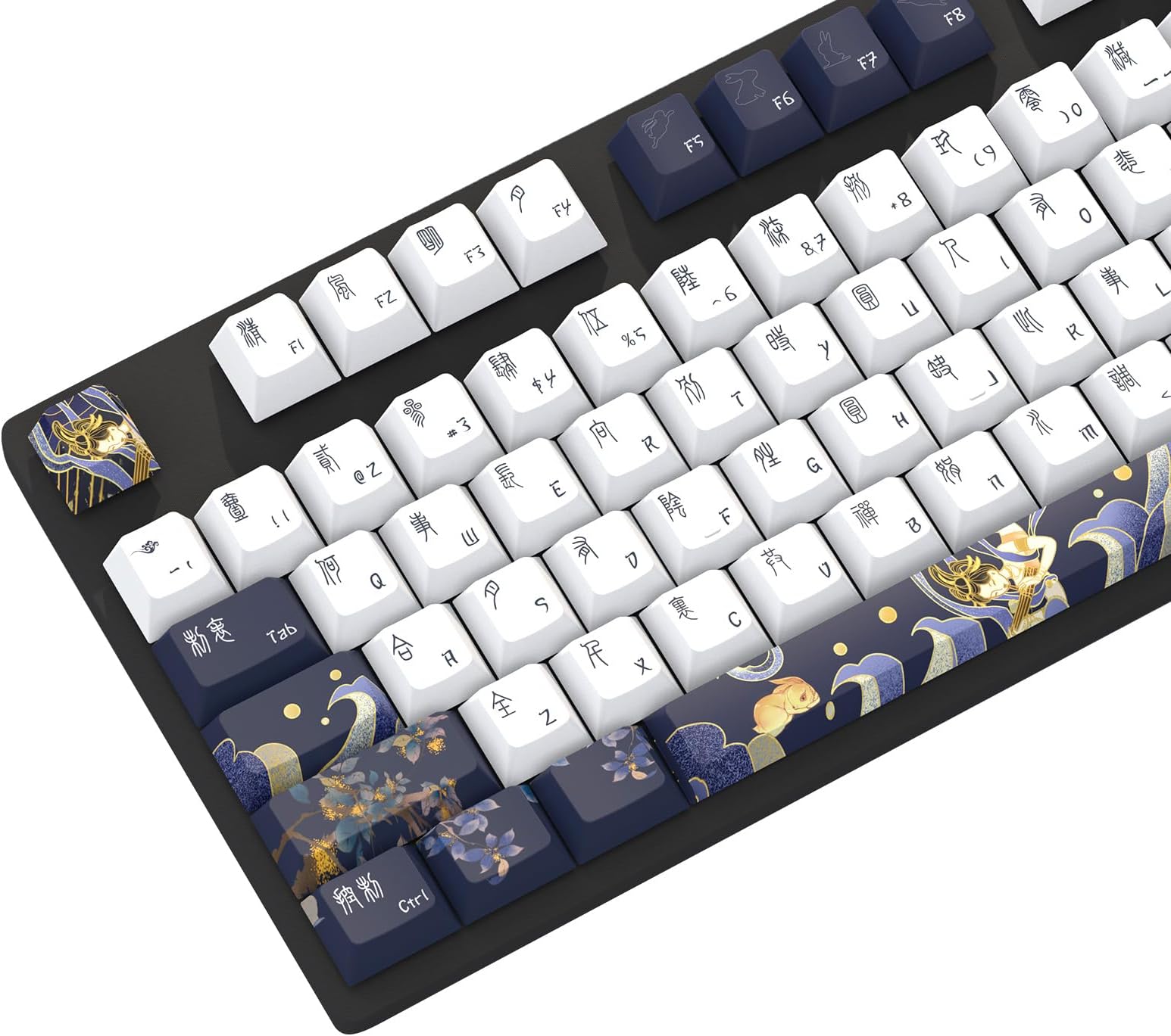 JSJT PBT Keycaps 136 Keys Cherry Profile Keycap Set Chang'e and Rabbit Themed Keycap Ancient Style Zang Blue Custom Key caps Suitable for Cherry MX Switches Mechanical Keyboards