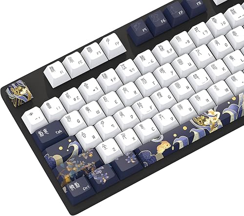 JSJT Teclas PBT 136 Teclas Perfil Cherry Juego de Teclas Temáticas de Chang'e y Conejo Teclas de Estilo Antiguo Azul Zang Teclas Personalizadas