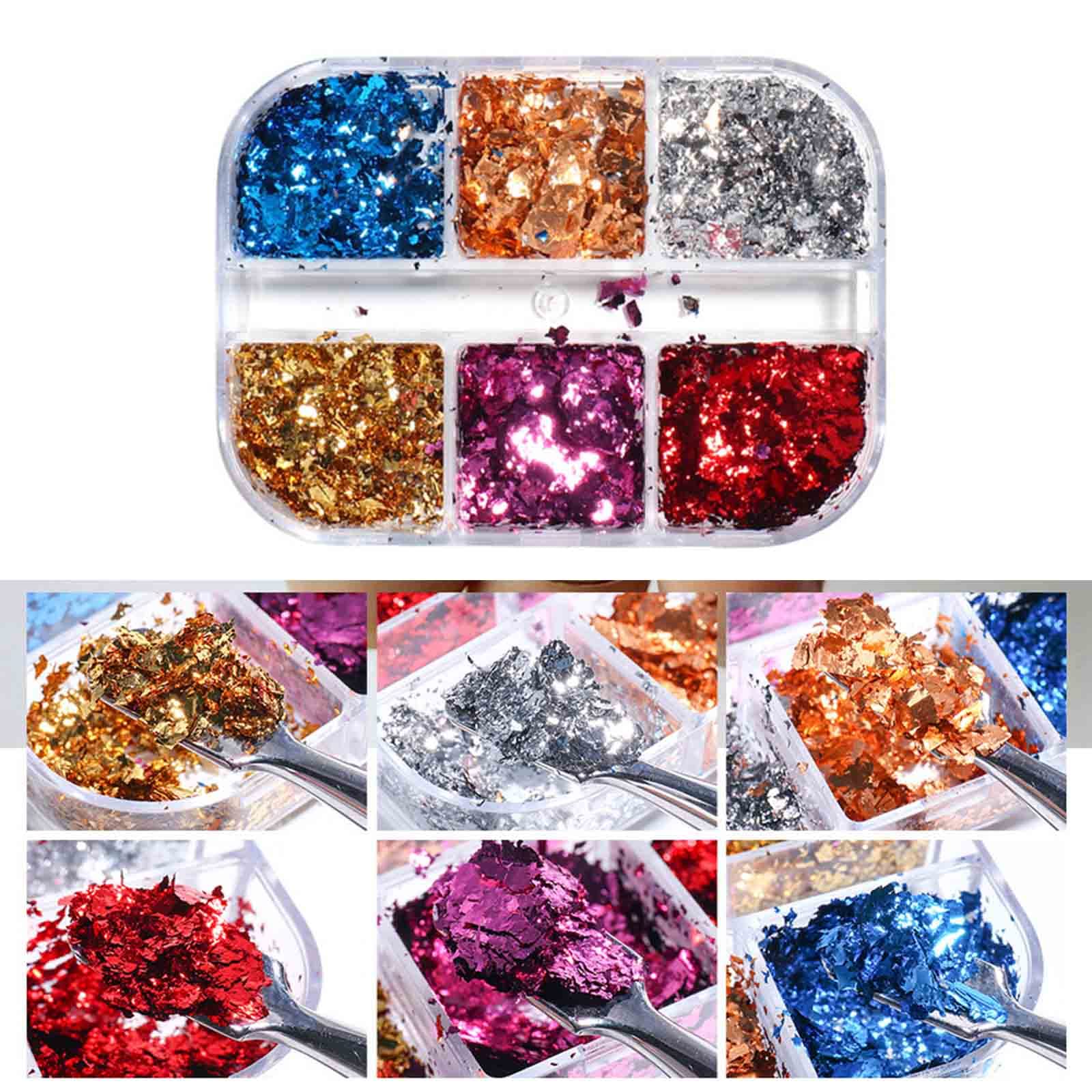 Paillettes Flocons de Feuille d'or Nail Art Holographique 2Pcs Gold Leaf Paper Metallic Foil Flakes Mix Or Argent Cuivre