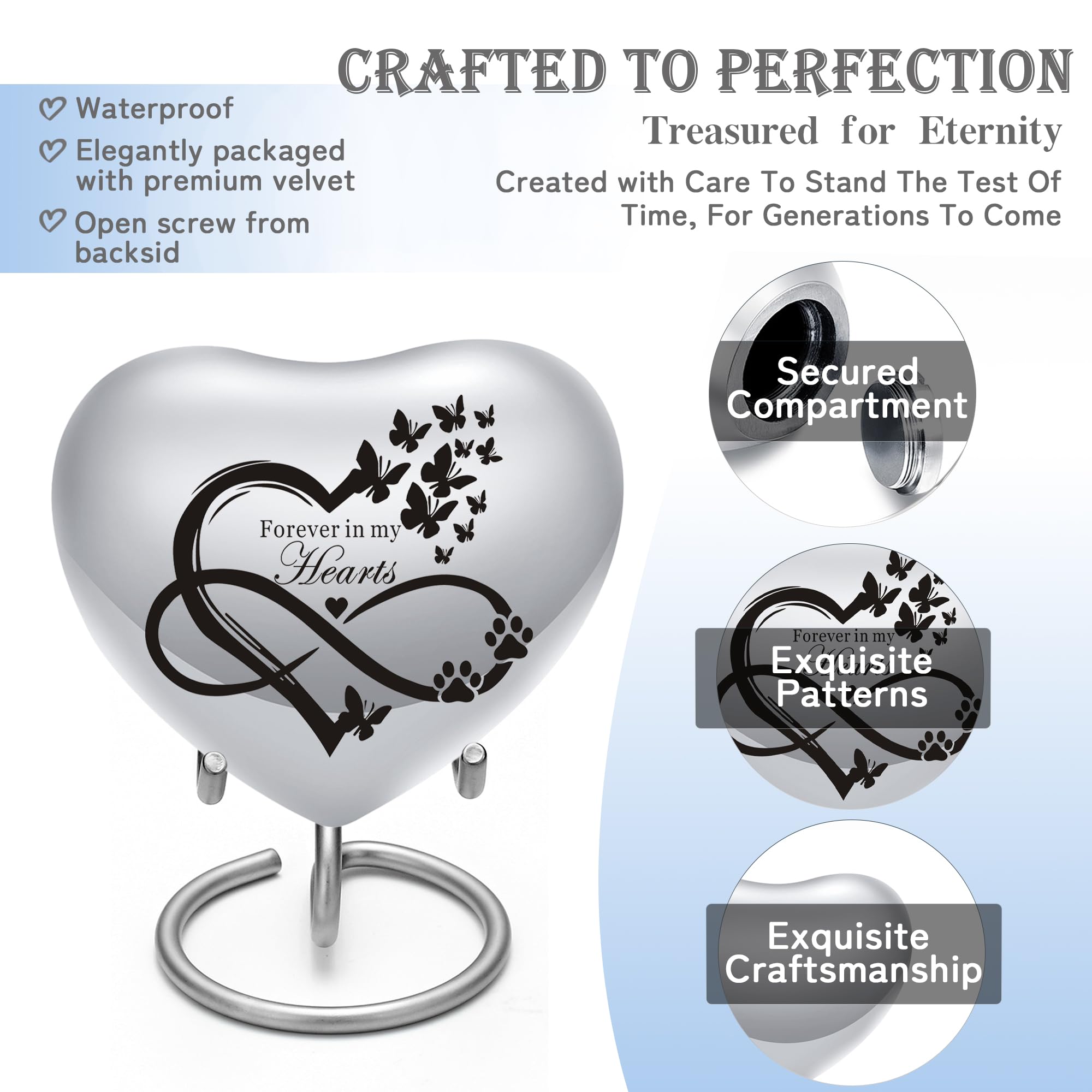 QGJNSGC Heart Shaped Urns for Human Ashes, Small Urns for Pet Ashes Heart Shaped Urn for Cat Dog Ashes Mini Urn - Image 3