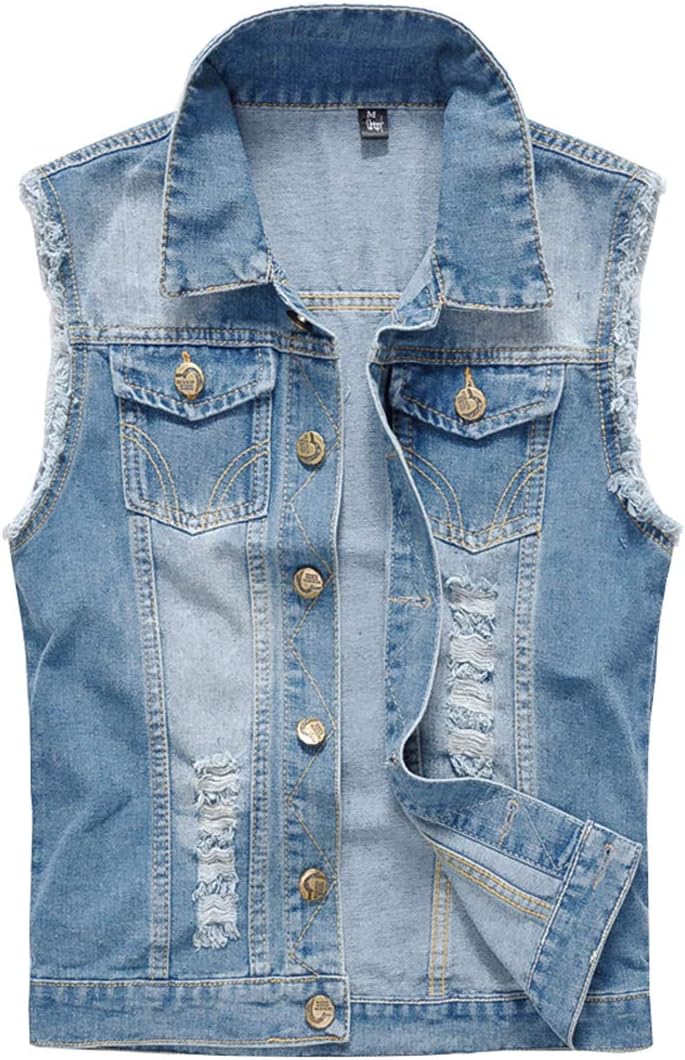Mens Casual Denim Vest Sleeveless,Vintage Jean Vest Button Down