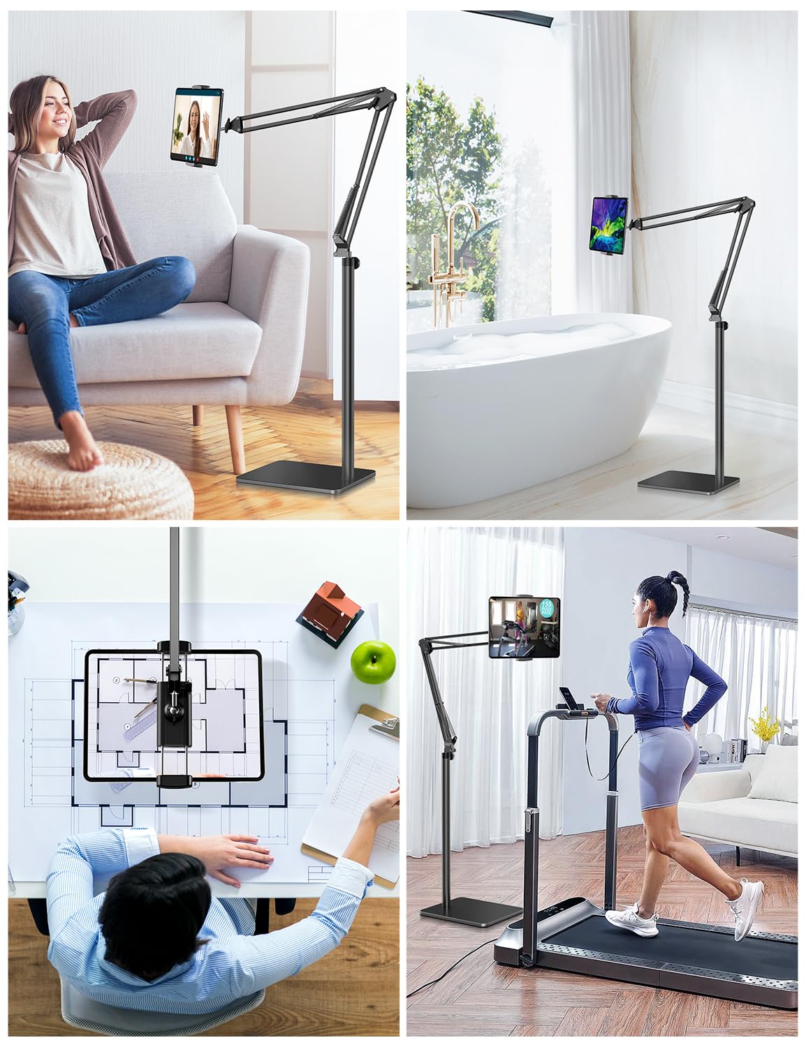 Tablet-Bodenständer mit 1,9 kg Basis, Überkopfbett-Handyständer, winkelverstellbar, Tablet-Halterung, Bett, Handy-Ständer für iPad/iPhoneX/iPad Pro Air Mini, Samsung Tab, Kindle, E-Reader usw