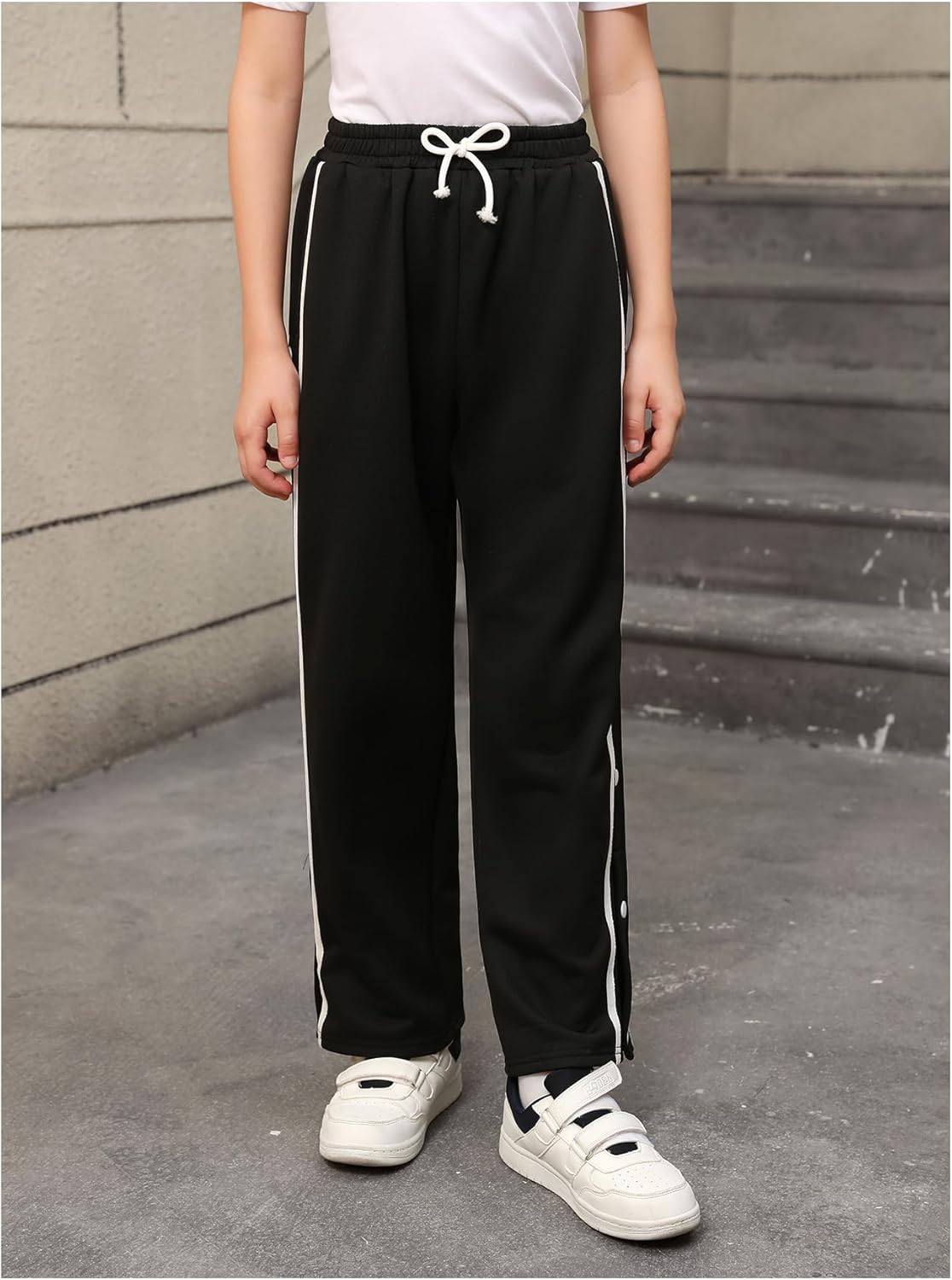 Boy's Striped Side Snap Wide Leg Sweatpants Bowknot Elastic Waist Sports Pants Trousers