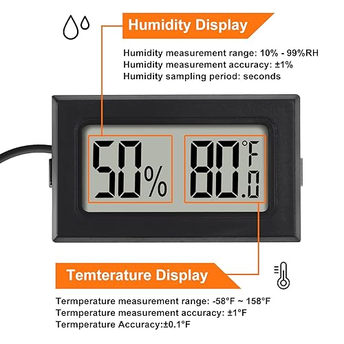 Miniatura 2 de 10 mini termómetro digital higrómetro medidor interior con sensor de sonda pantalla LCD, medidor de temperatura humedad Fahrenheit () medidor para