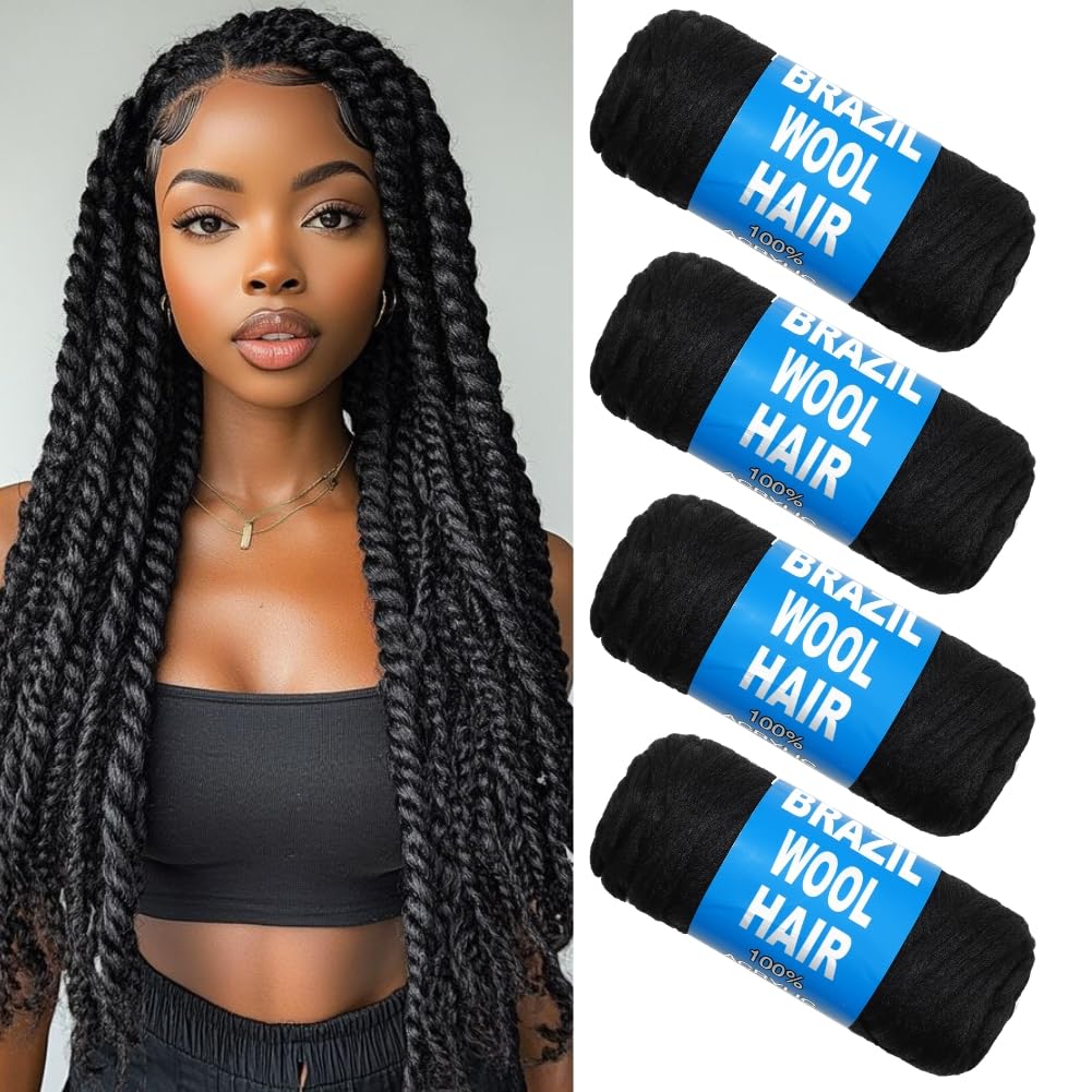 Amazon.com: Brazilian Wool Hair Yarn for Braiding Extensions, 4 Roll ...