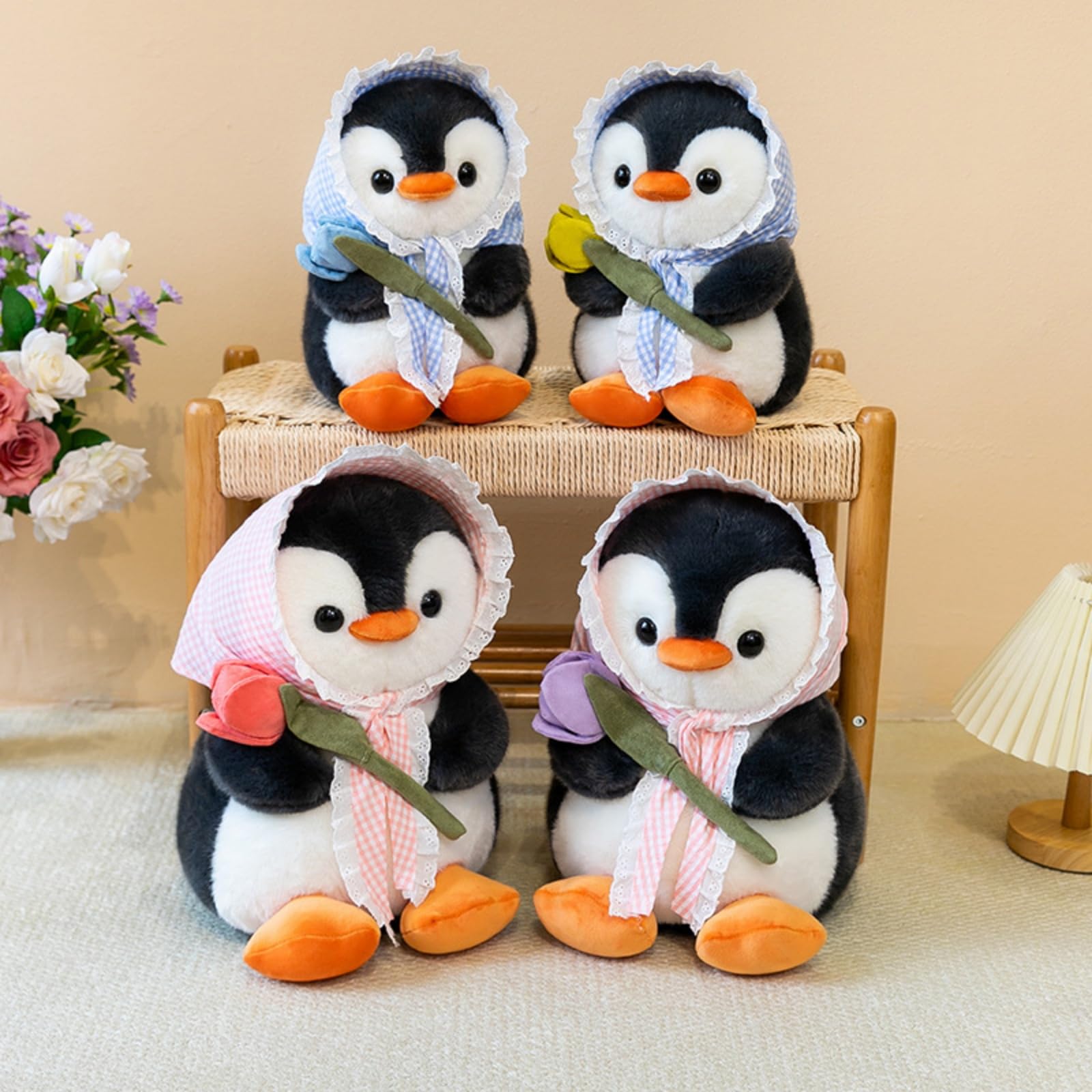 Niedliche Pinguin Kuscheltier, Weiches Flauschiges Plüschpinguin zum Kuscheln & Spielen, für Kinder & Erwachsene (50cm,Rot)