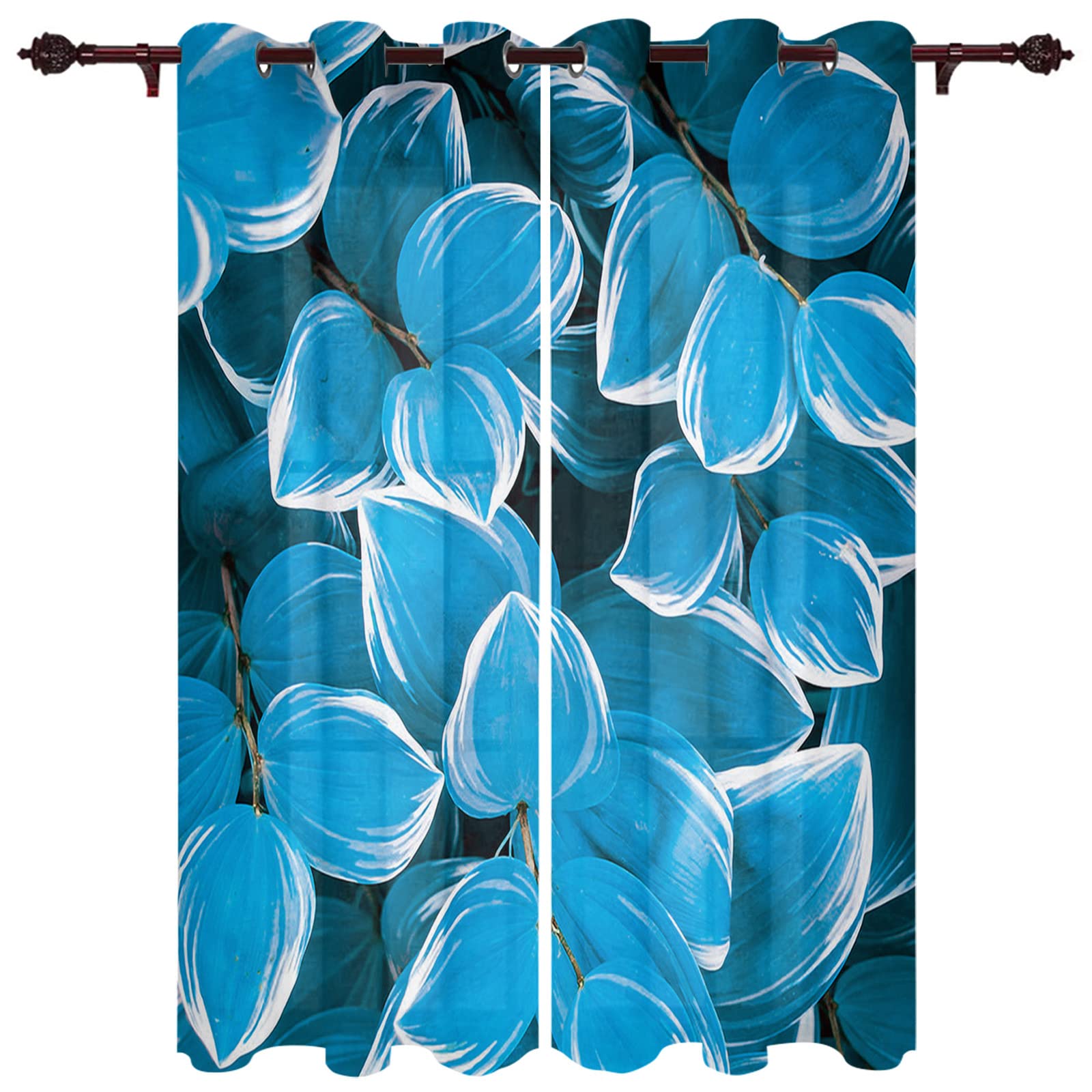 Tende Oscuranti 3D Tenda Tenda per patio foglie blu con Motivo A Stampa Digitale Adatto per Tende in Poliestere per Hotel, Camere E Balconi 220x210cm