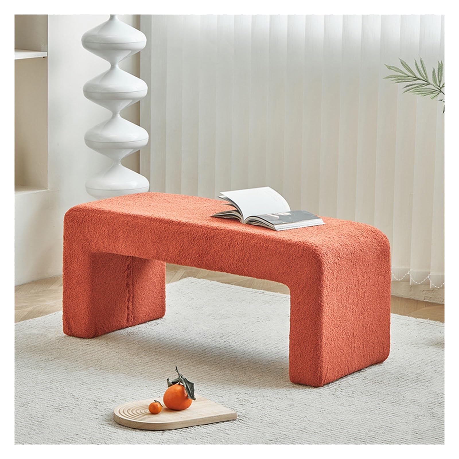 Banco de extremo de cama para dormitorio otomano boucle color naranja